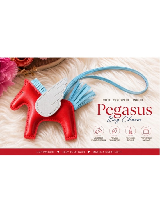 Unbranded Handbags - Pegasus Horse Bag Charm Red Blue Winged Leather Tassel Purse Charm